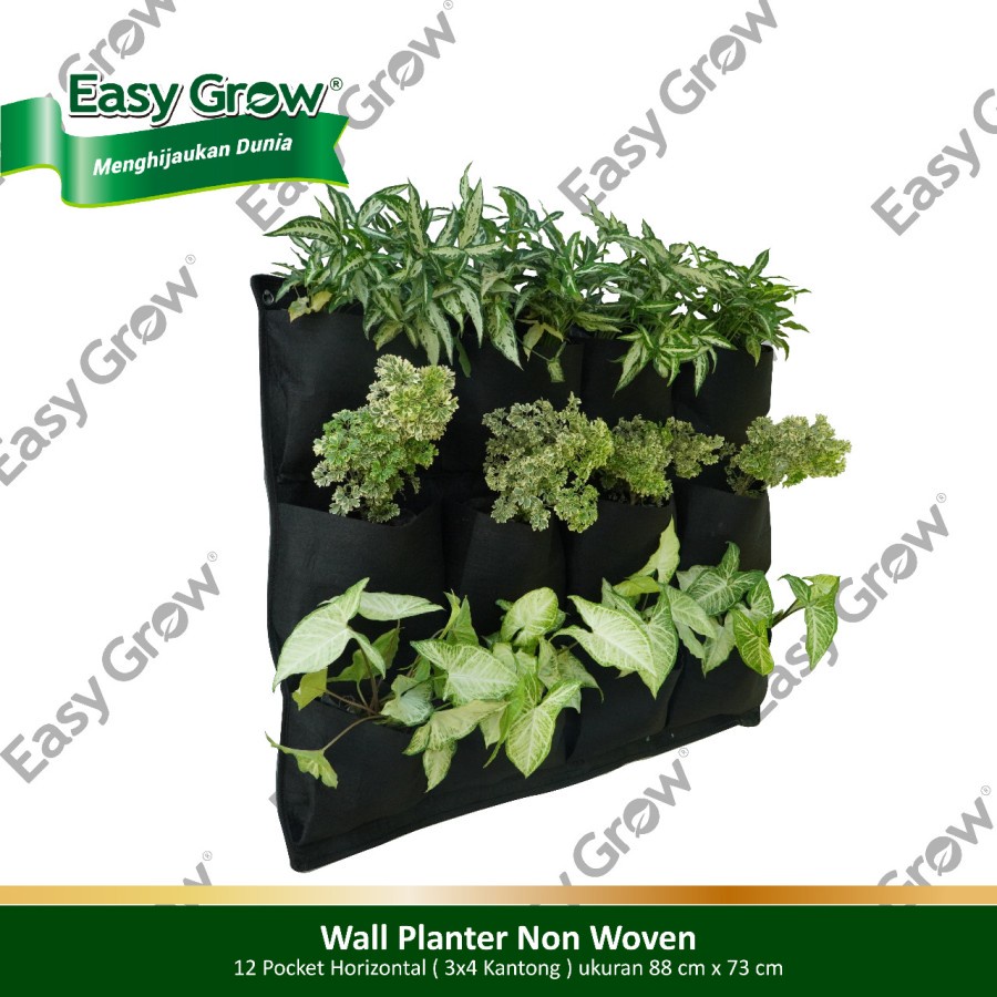 NON WOVEN WALL PLANTER 12 POCKET HORIZONTAL POT DINDING 12 KANTONG