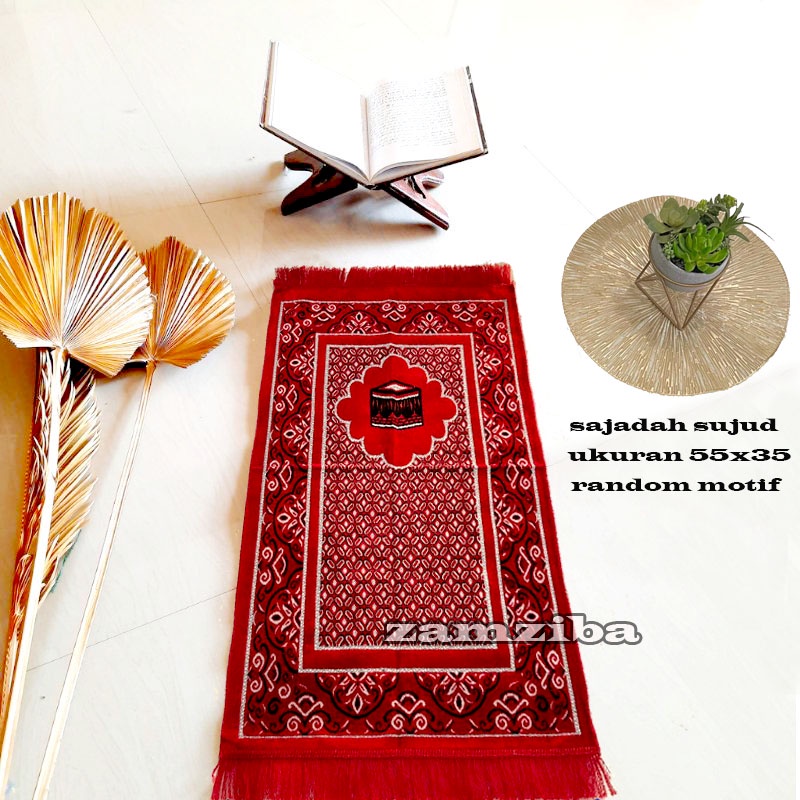 Sajadah Traveling - Sajadah Sujud Ukuran 35x60 cm Bahan Beludru Timbul Perlengkapan Sholat Sejadah Anak Zamziba