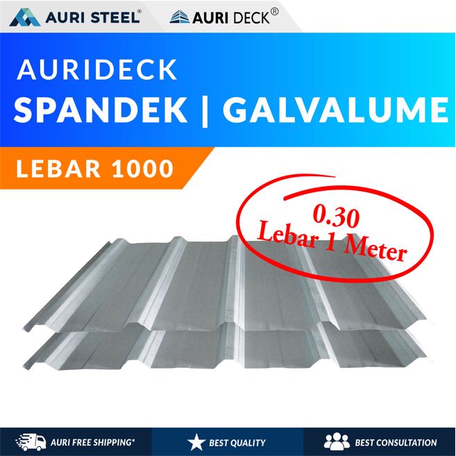 ( Harga Per Lembar  ) Spandek Lebar 1 Meter | Spandek/Atap Galvalume Tebal 0.30 MM