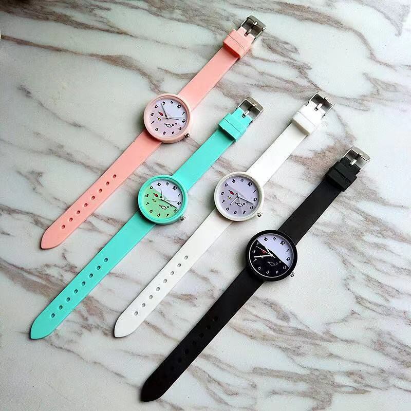 ✅ COD KUMA Jam Tangan Quartz Analog Korea Strap Silikon Warna Permen Wanita/ Jam Tangan Motif Kartun