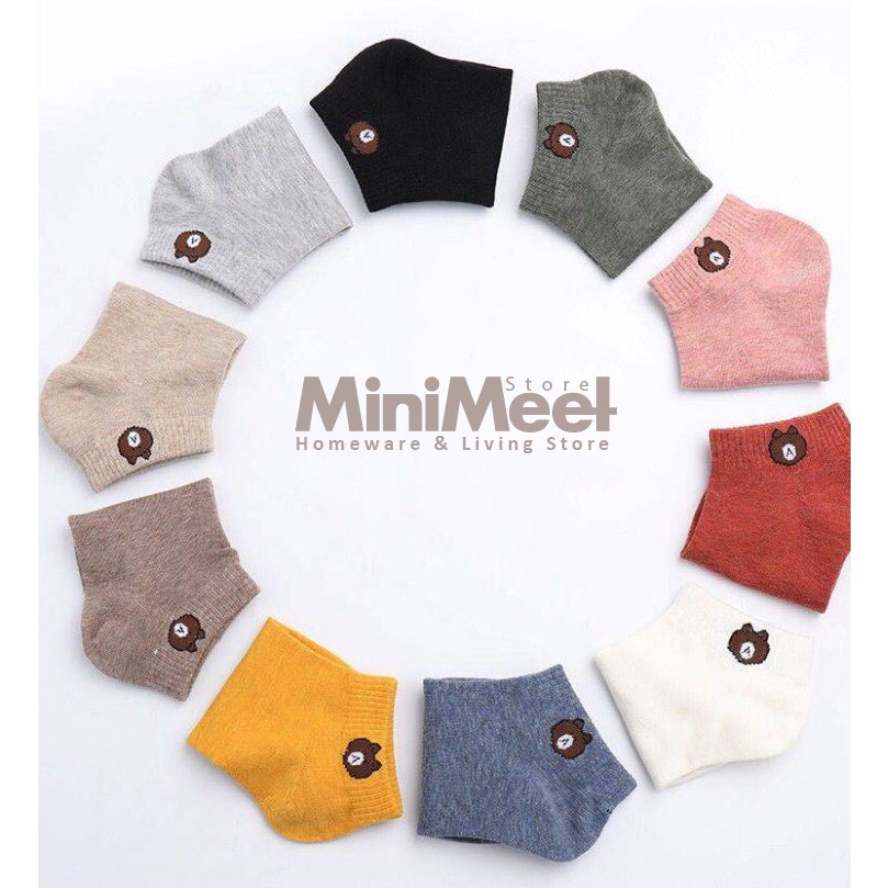 Kaos Kaki Bear Brown dan Daisy Pendek Mata Kaki Wanita Lucu Unik-5
