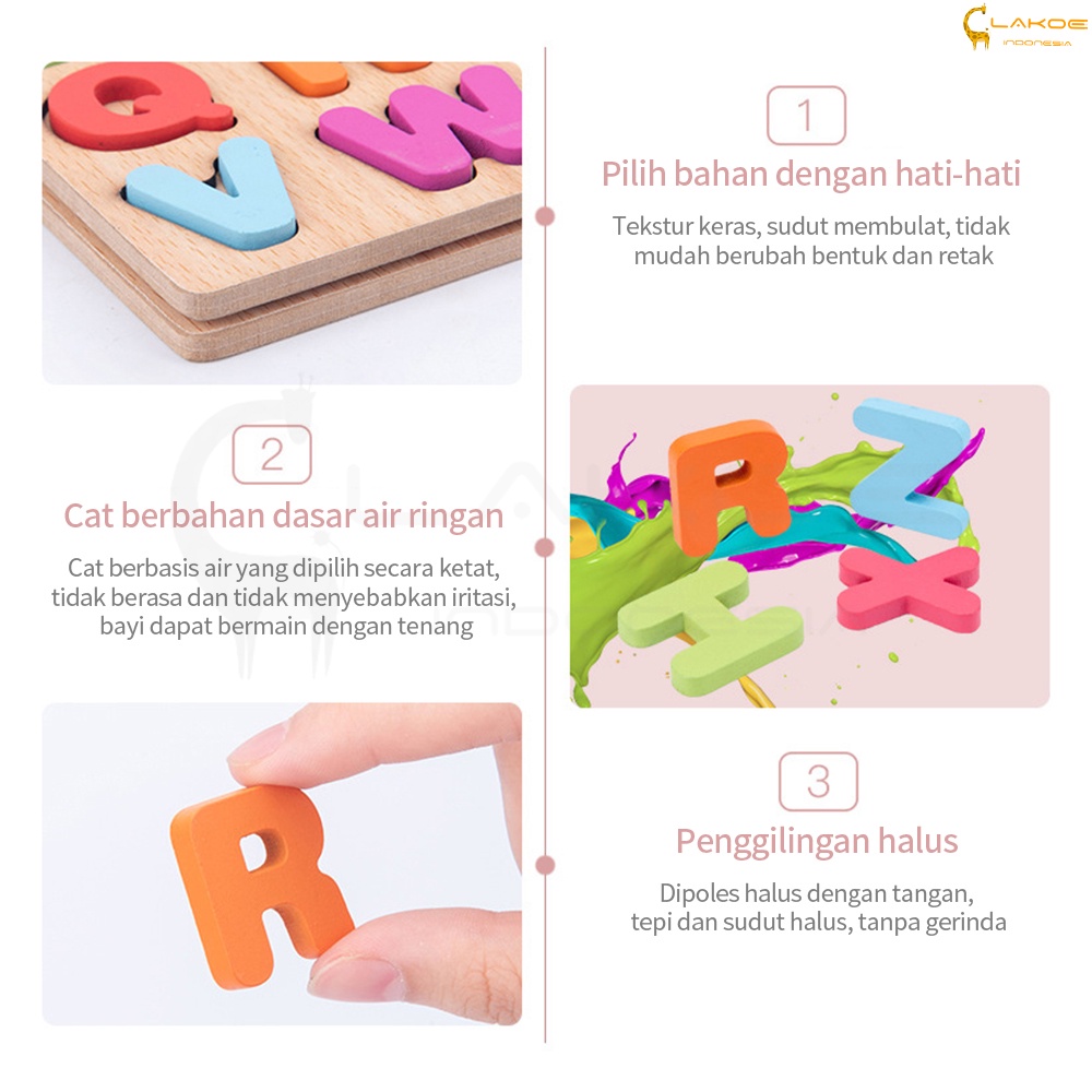 Mainan puzzle kayu edukasi anak jigsaw puzzle anak motif huruf &amp; nomor