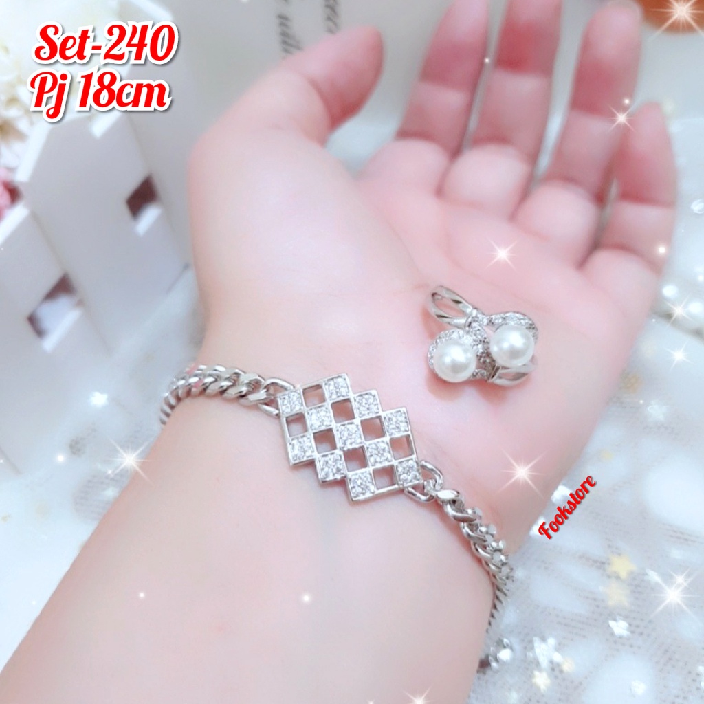 COD SET PERHIASAN WANITA 2 IN 1 WARNA SILVER KOREA SYTLE