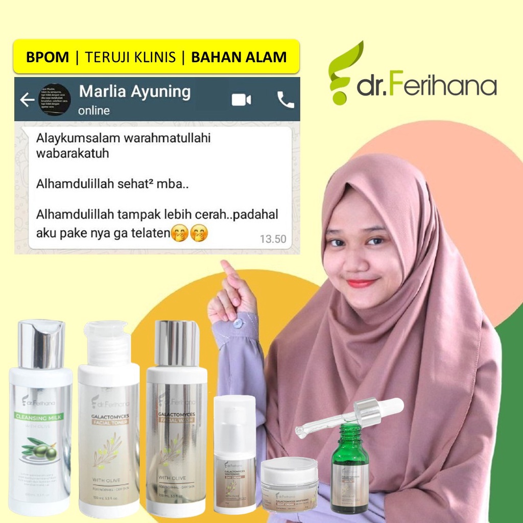 Paket Premium Galactomyces Brightening &amp; Flex for Normal To Dry Skin dr. Ferihana Cosmetics &amp; Skincare Rangkaian Perawatan Wajah untuk Kulit Normal Kering Kombinasi untuk Mencerahkan Memudarkan Flek Anti Aging dan Keriput BPOM LPPOM HALAL MUI