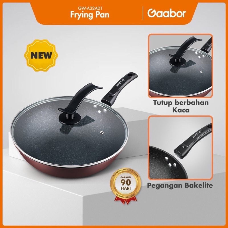 Gaabor Teflon Non-Stick Wokpan Anti Lengket Wajan Penggorengan 32 cm  / GW-A32A / GW-A32A01 / GW-A32A02