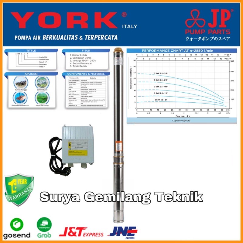 Mesin Pompa Submersible York 3SYK2.5-16P 0.75HP - Pompa Celup Dalam