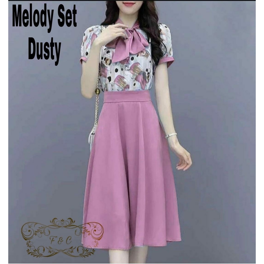 PCS SET MELODY FASHION PAKAIAN WANITA SETELAN ATASAN DAN ROK BAHAN BABYTERRY FE