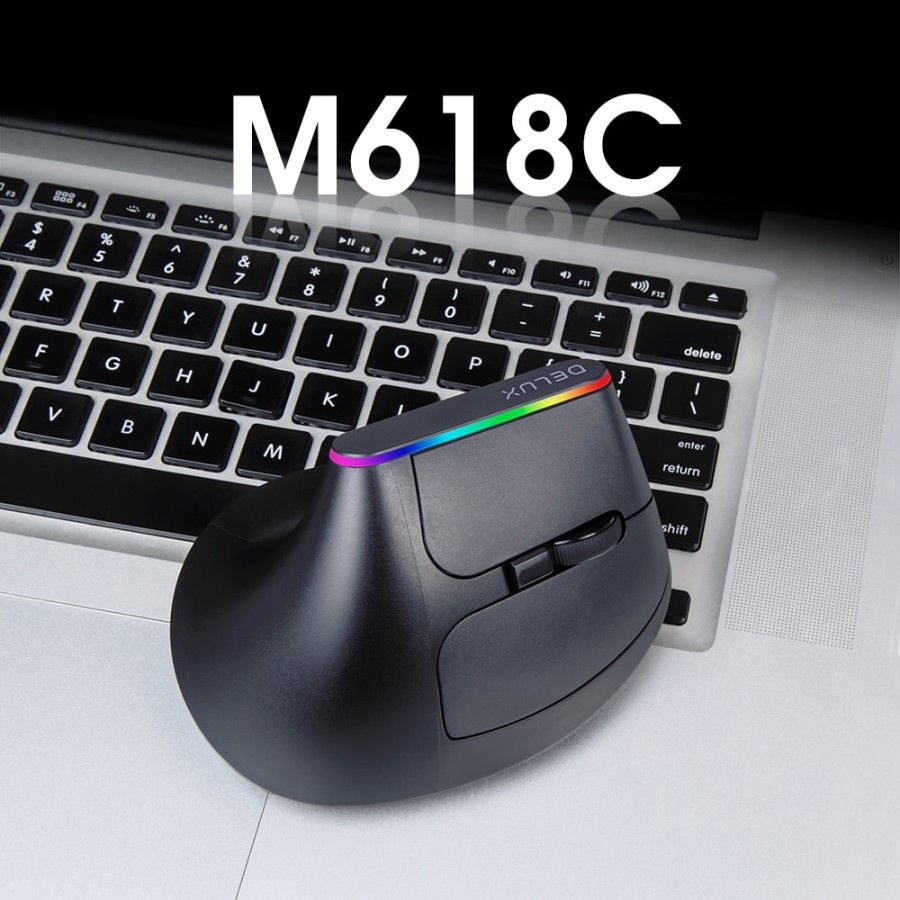 Mouse Delux M618C - RGB Wireless Vertical Ergonomic Mouse Gaming M618C - Mouse Gaming Delux M618C