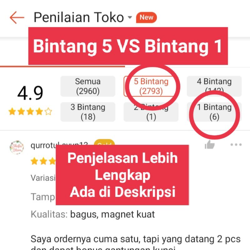 BINTANG 5 VS BINTANG 1