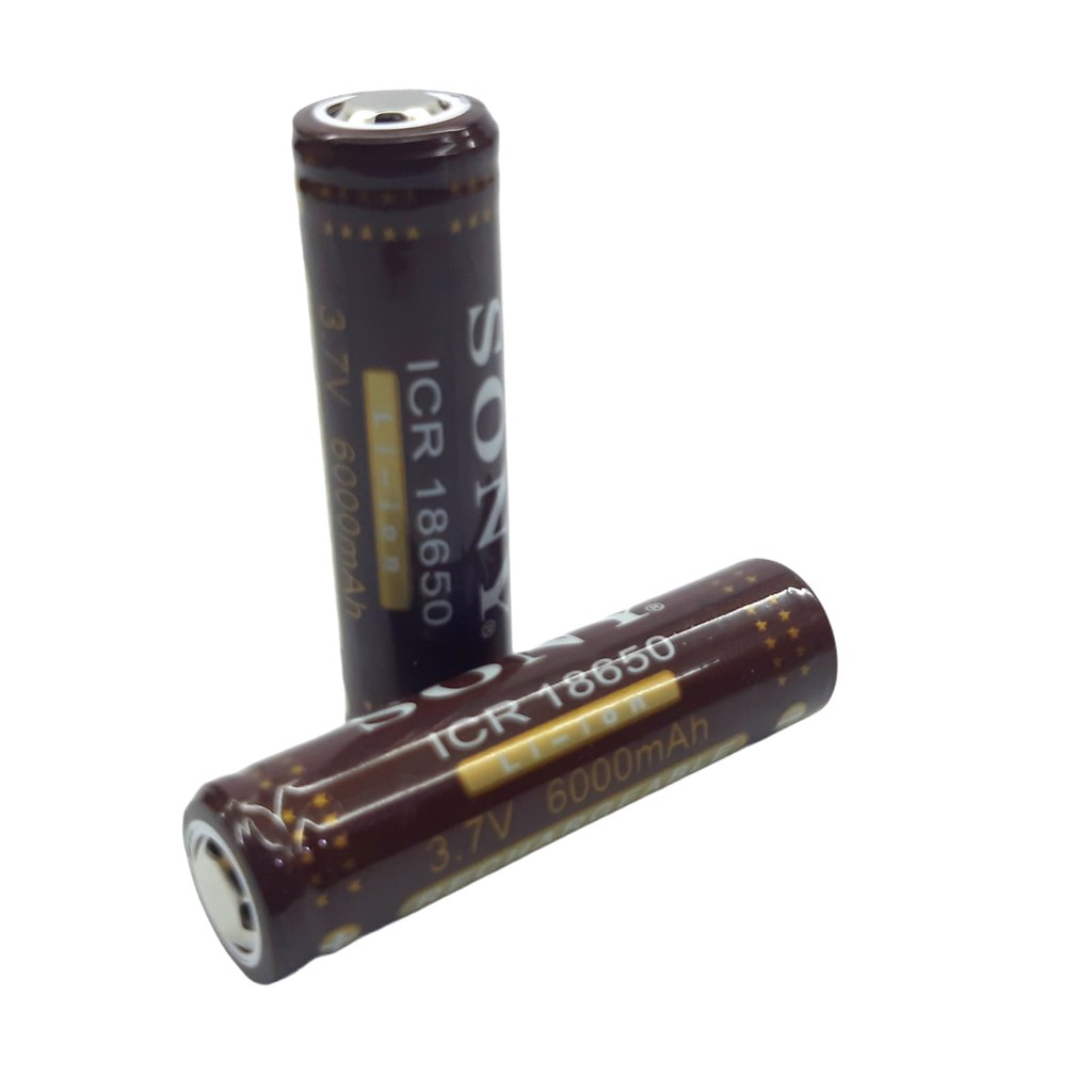 Baterai cas/charger 18650 Li-ion 3.7volt - 6000mAh Warna Coklat Flat Isi 2 Pcs