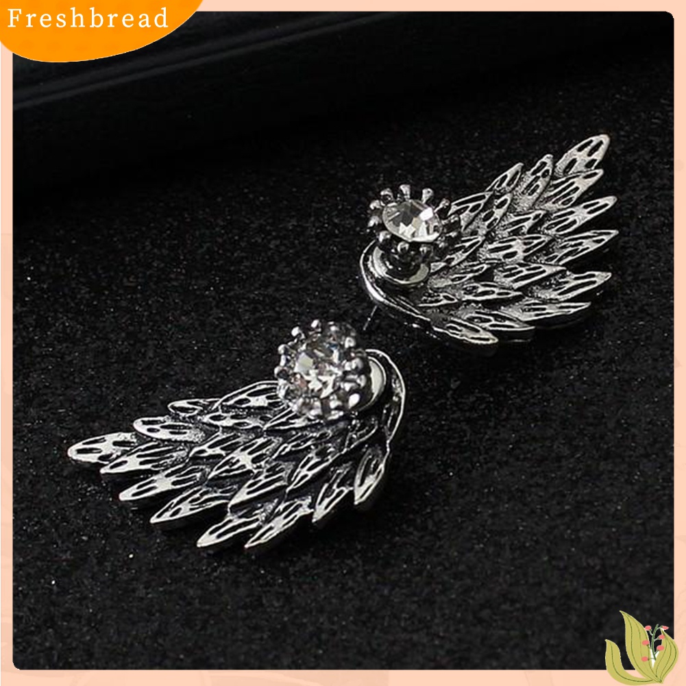 [TERLARIS]Women Fashion Angel Wing Rhinestone Inlaid Ear Jacket Stud Earrings Jewelry Gift