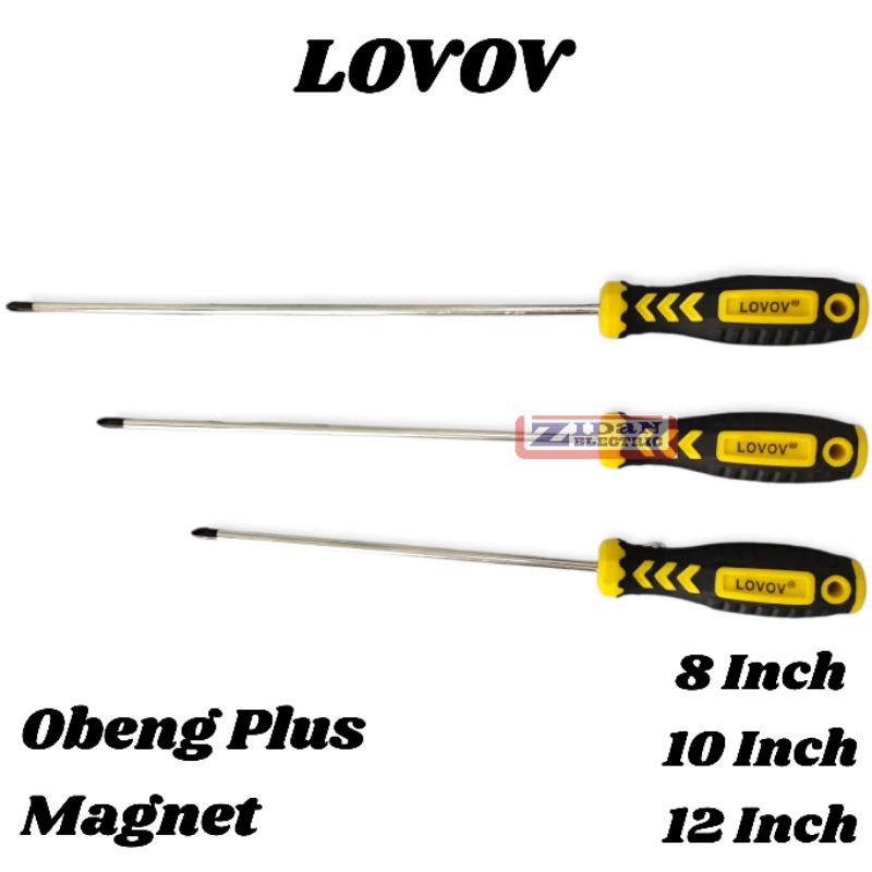 Obeng Plus Magnet 8 10 12 Inch Gagang Karet / Obeng Plus Leher Panjang 8&quot; 10&quot; 12&quot; Lovov