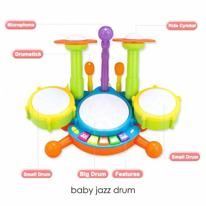 Mainan Jazz Drum Set Mainan Edukasi Musik Anak Bayi Balita Musical Toys Piano Microphone Karaoke