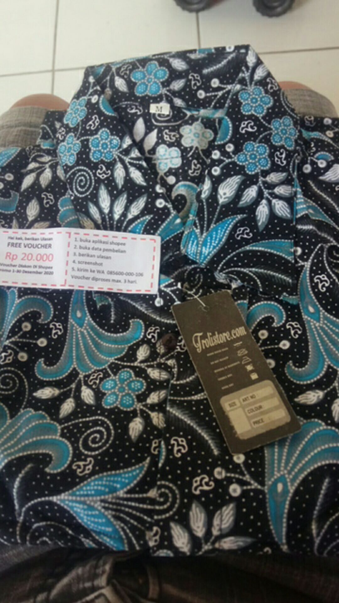 Trolistore Batik Pria Motif Kembang Terompet Trompet Kemeja Batik Pria Atasan Kasual Lengan Pendek