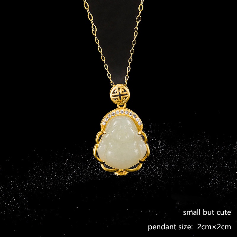 Kalung Liontin Batu Giok Maitreya Budha Bluestone Natural Untuk Pria Dan Wanita