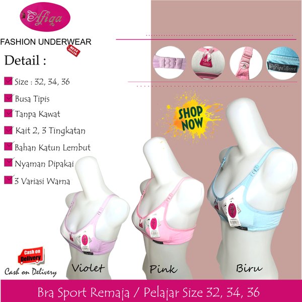 ISI 3 PCS BRA SPORT BH Ukuran Remaja Pelajar 32 34 36 Warna Random by Afiqa Fashion Underwear