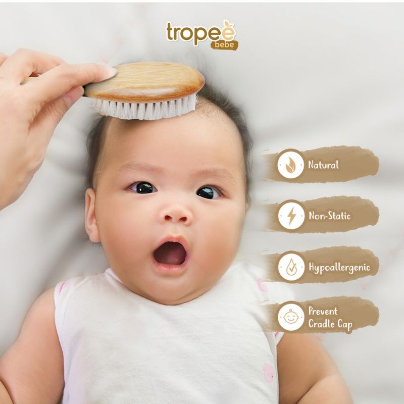 Tropee Bebe Hair Brush Bamboo - Sisir Bayi Sikat Bulu Bamboo Premium Set