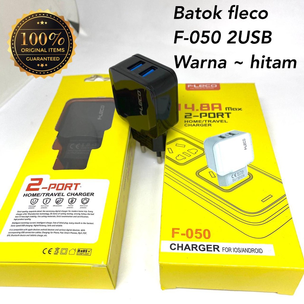 TRAVEL ADAPTOR FLECO F050 2 PORT 4.8A MAX ORIGINAL BATOK CHARGER FLECO F-050 FAST CHARGING