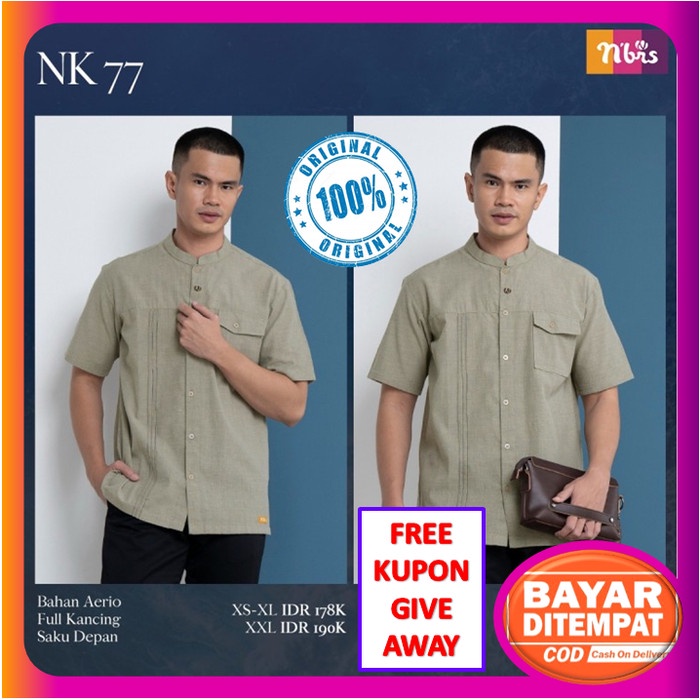 Baju Koko Nibras Terbaru 2021 Koko Pria Lengan Pendek Modern Ori NK 77 - Classic Blue, XS
