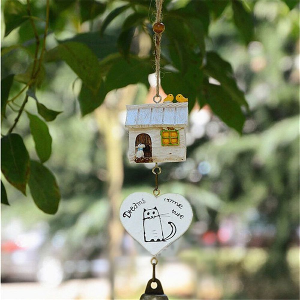 ELEGANT Birdhouse Baby Gift Windchime Home Garden Hanging Decoration DIY Landscape Resin Ornament Decor Pastoral Style Wind Chimes/Multicolor