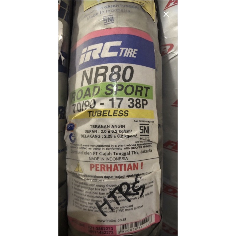 BAN LUAR IRC TUBELESS BEBEK 70/90-17 VEGA KARISMA JUPITER SUPRA