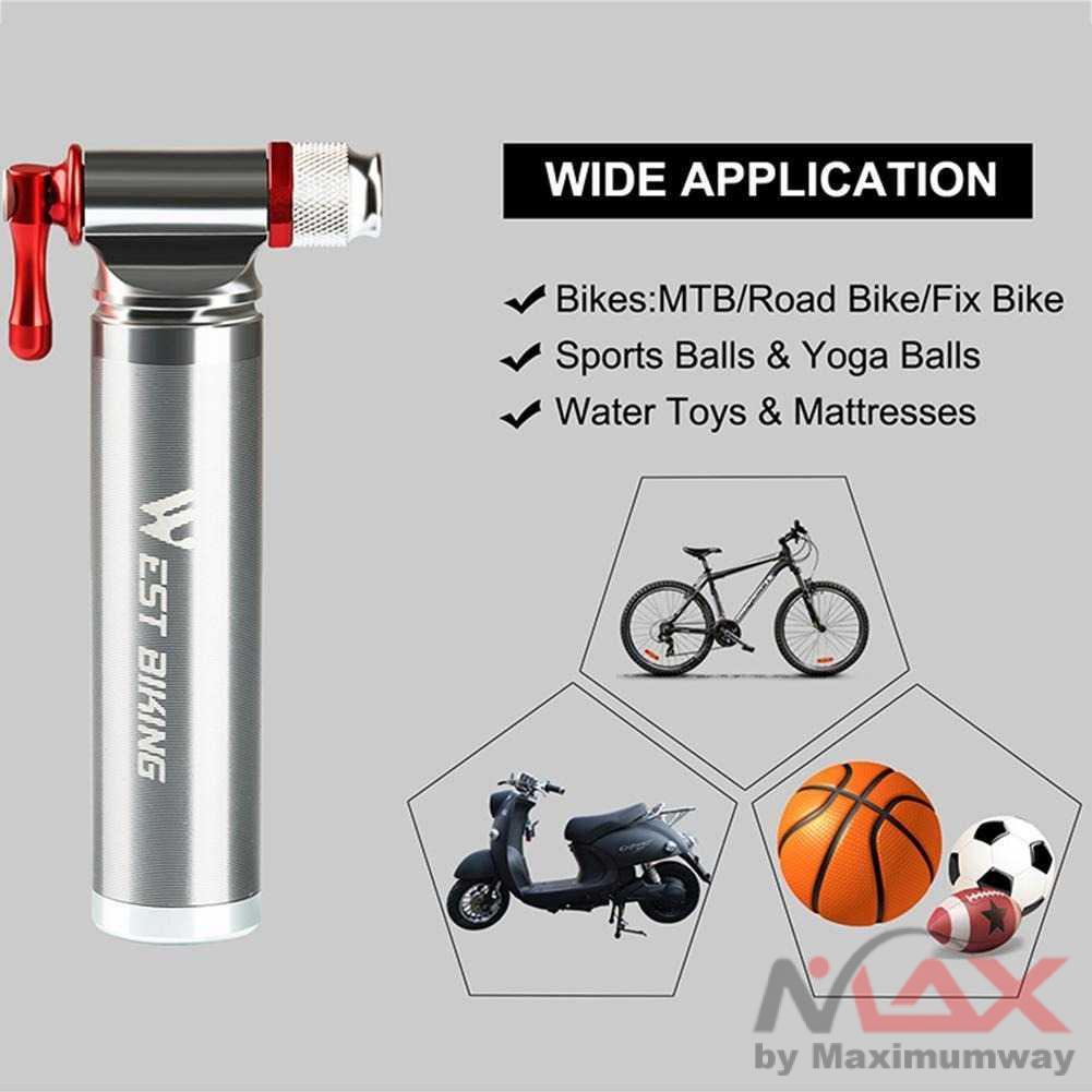 WEST BIKING Pompa Angin Ban Sepeda CO2 Inflator Portable Bike Pump Warna Silver