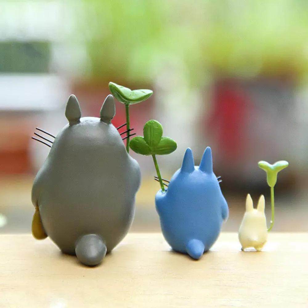 [Elegan] Action Figure Anime 3Pcs/set Miniatur Kerajinan Dekorasi Lanskap Mikro Totoro Dengan Ornamen Daun