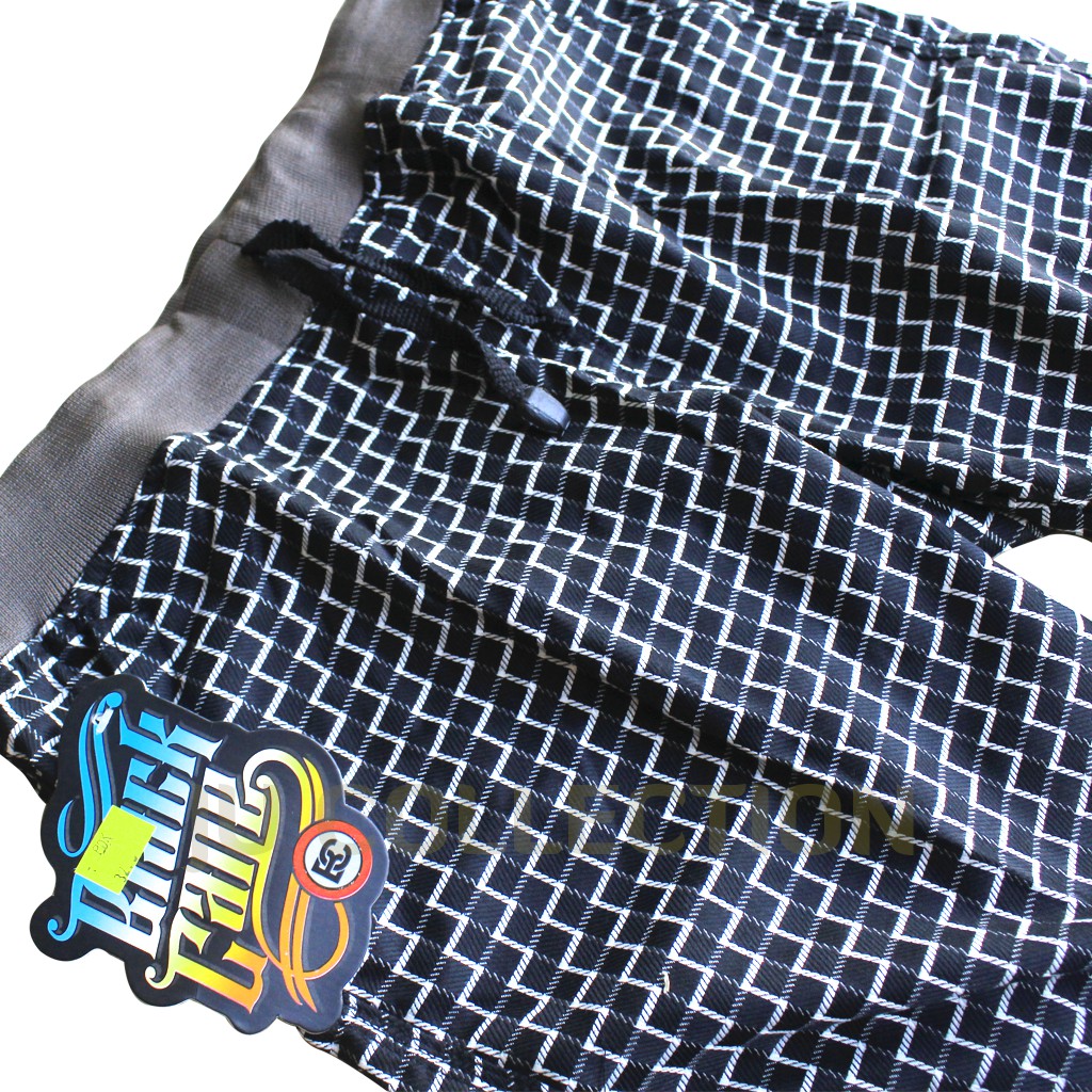 Celana chino Pendek Motif Garis Garis Kotak Hitam Putih Pinggang Karet Rip (Karet) Premium