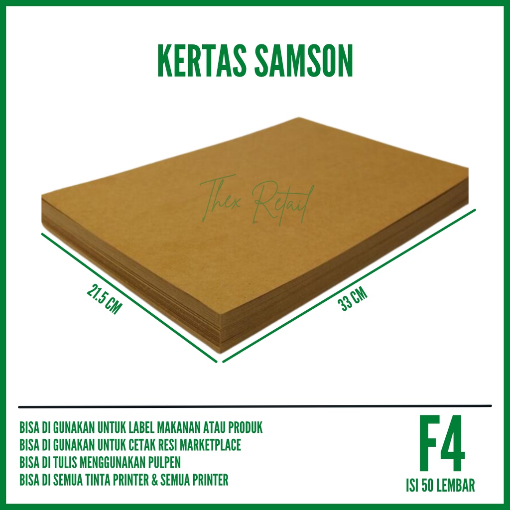 

Kertas Samson F4 75 gr & 80 gr isi 50 lembar / Kertas Sampul Buku F4 / Kertas Coklat Packing / Sampul Coklat / Sampul Buku Coklat