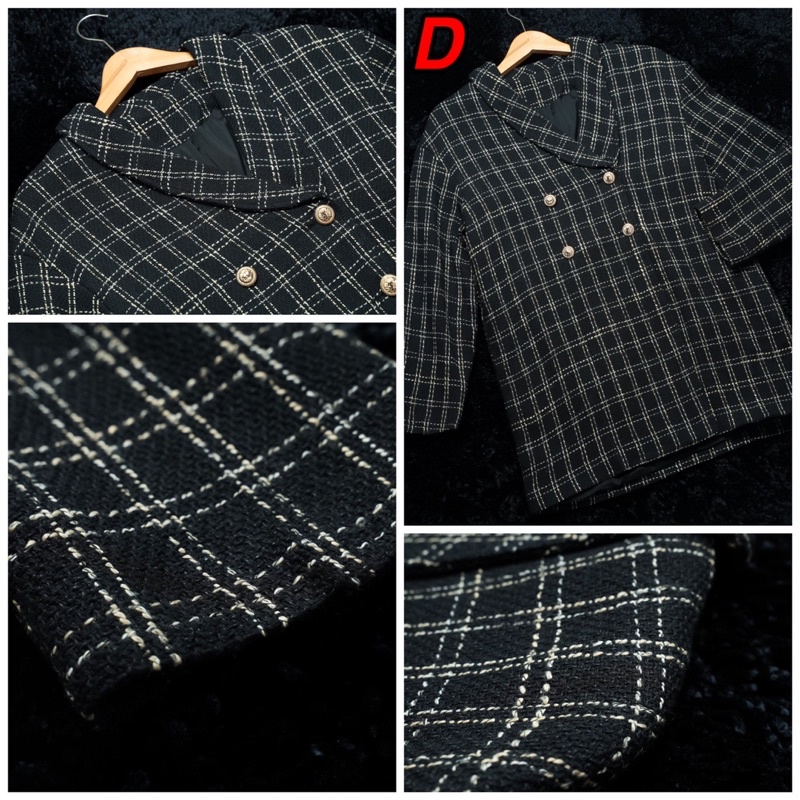 OUTER BLAZER OVERSIZE WANITA BAHAN TWEED HITAM PREMIUM