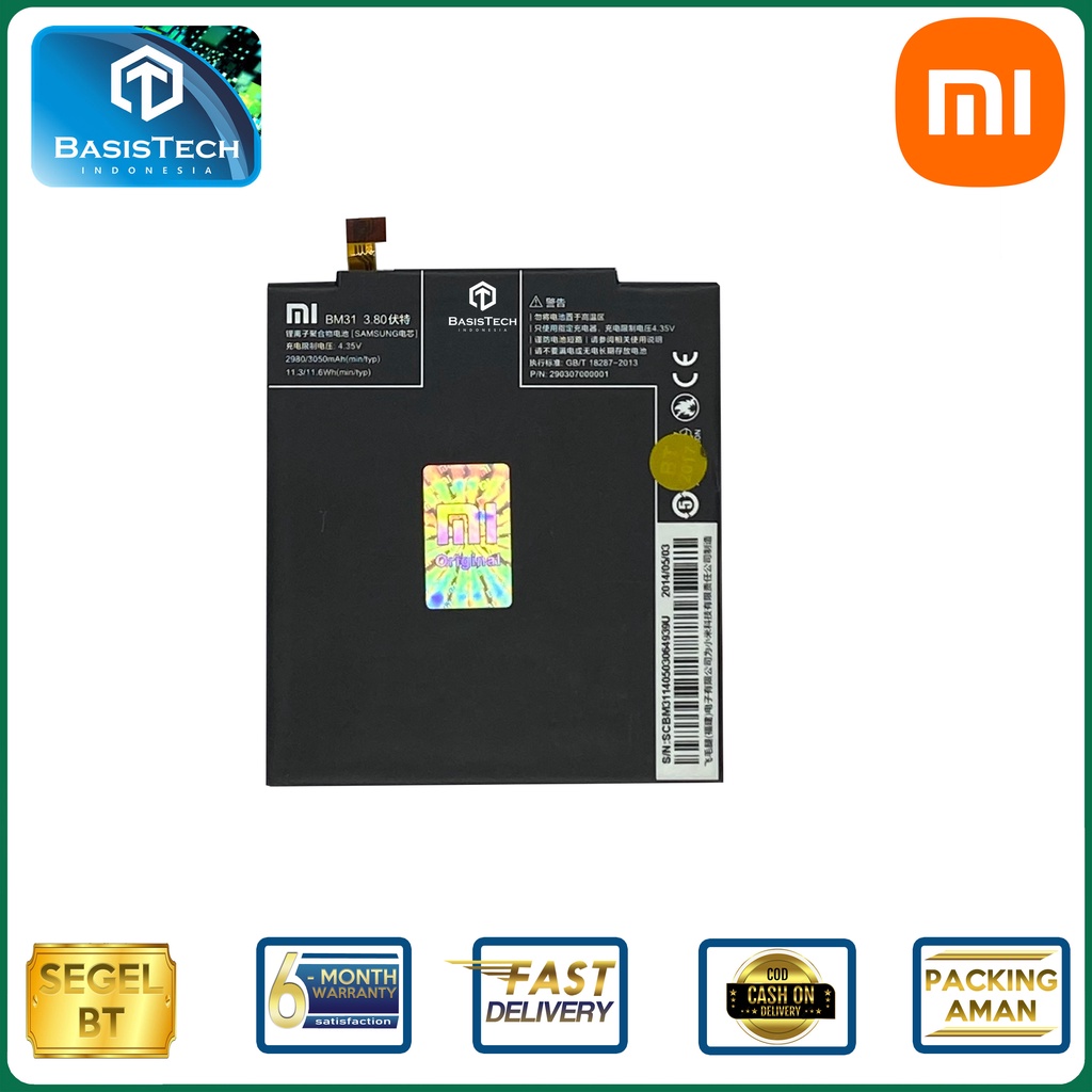 BATERAI XIAOMI Mi3 - BATERAI XIAOMI 3 - XIAOMI Mi 3 - BM31 - ORI99