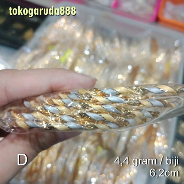 Gelang tangan anak dan dewasa emas asli kadar 700 70% 22 bangle gold ukir keroncong kuning putih cantik ringan baru