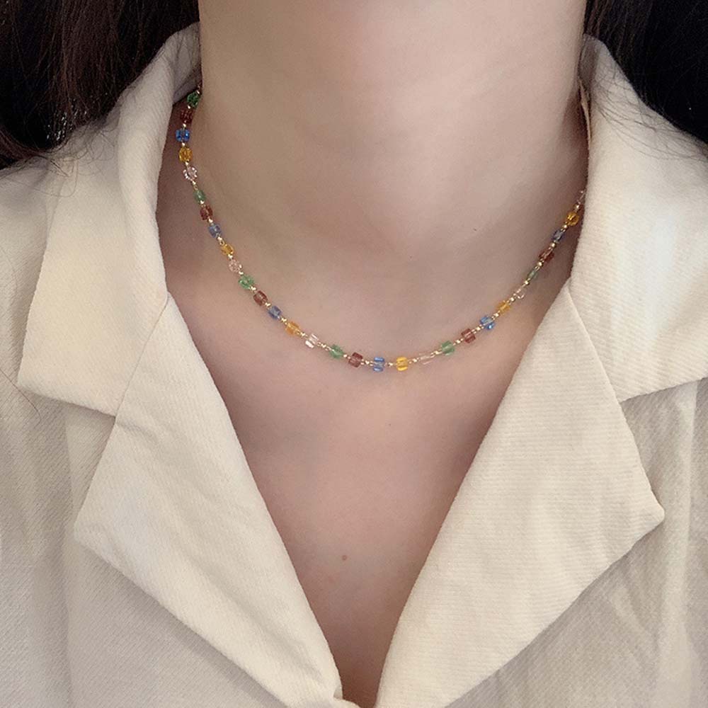 Needway  Temperament Beaded Necklace Personality Fashion Jewelry Clavicle Chain Women Wild Korean Girls Crystal Simple Choker/Multicolor