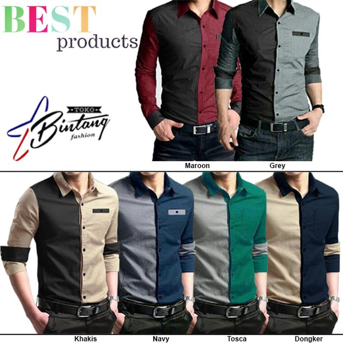 KEMEJA COWOK PRIA KERJA LENGAN PANJANG CASUAL STYLE KOREA