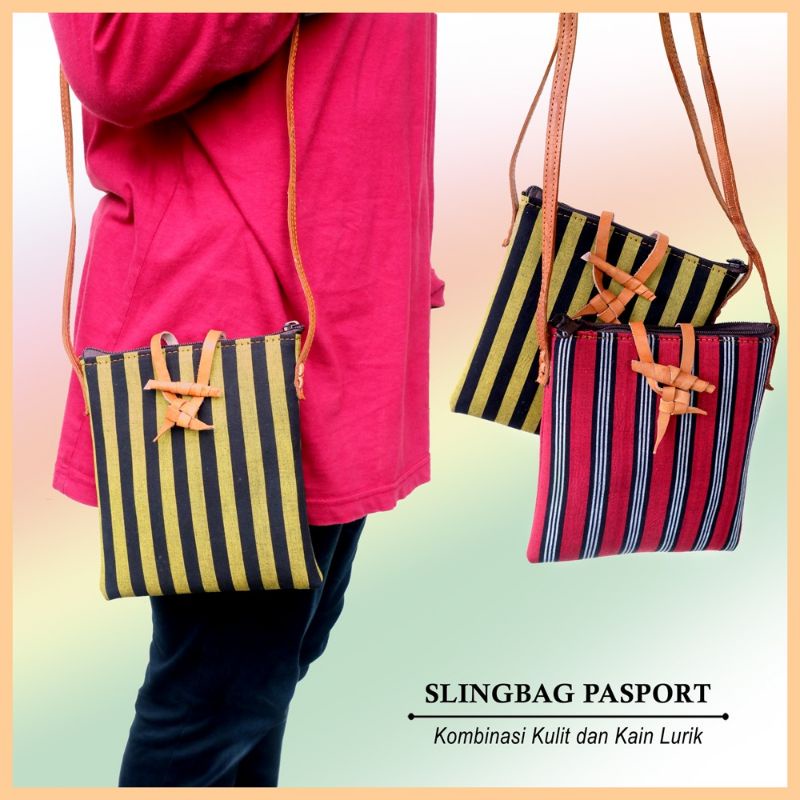 Slingbag Kulit Pasport Motif Lurik