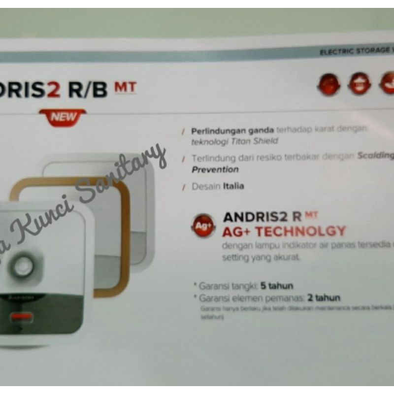 Water Heater ARISTON Andris2 B 15 Liter/200 Watt/Pemanas Air Listrik/Water Heater Ariston 15 Liter