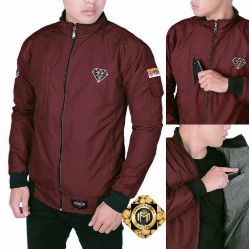 Jaket pria IKC 002 distro cbr six Bandung hoodie dua sisi bolak balik keren grosir pakaian pria H0D7-Diamond Maroon