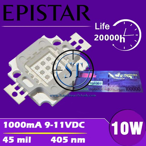 HPL 10 Watt UV EPISTAR 45x45 MONEY DETECTOR 405 NM High Power LED 10W Ultraviolet Deteksi Uang palsu Perangkap Serangga