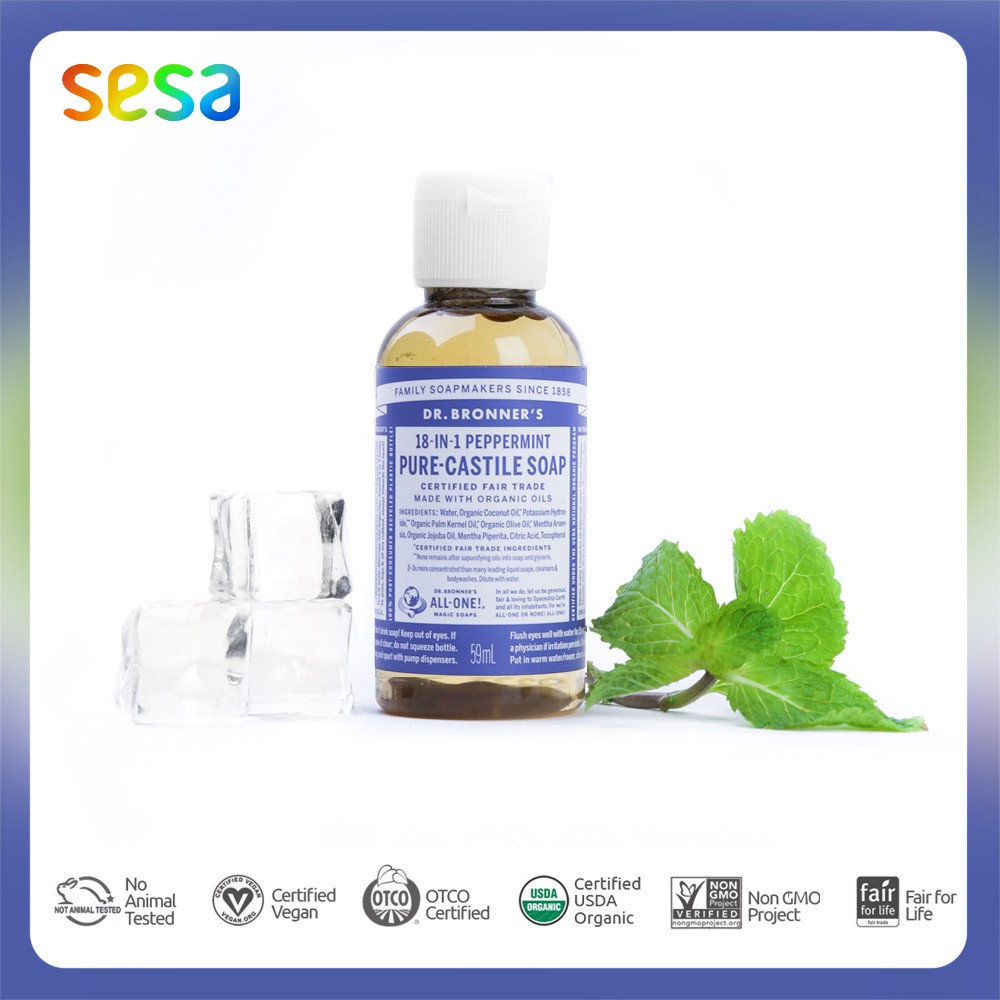 Jual Dr Bronners Pure Castile Liquid Soap Peppermint 59 ml (Travel
