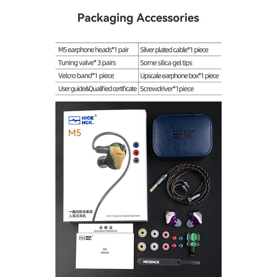 Nicehck M5 Headset Earbuds Resin HIFI IEM 4BA + 1ddd Driver Music 0.78mm 2pin 3 Gaya Dapat Dilepas