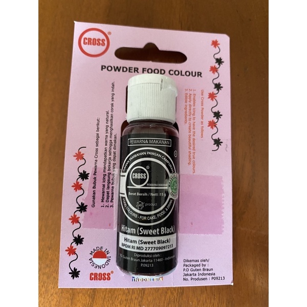 

Cross Food coloring powder 15gr Sweet Black pewarna makanan bubuk Hitam