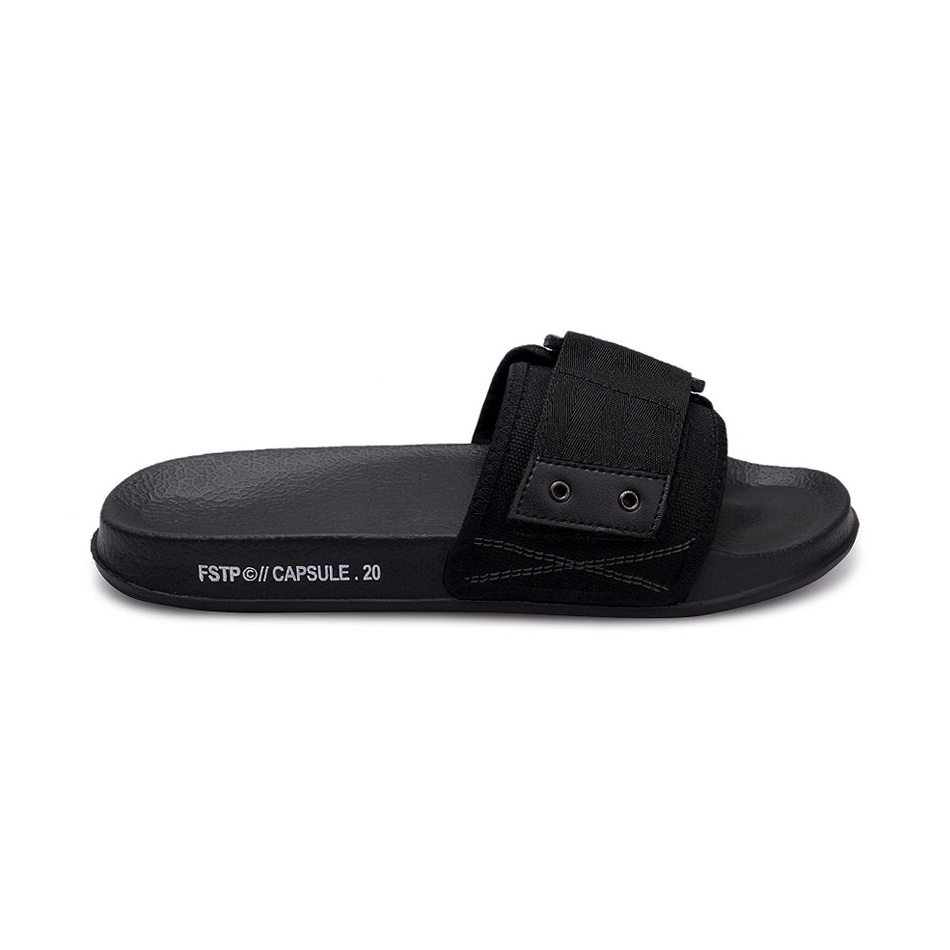 CAPSULE 0.1 ORIGINAL x FOOTSTEP Sandal Casual Full Hitam Pria Sendal Slide Jalan Santai Harian Slippers Hangout Main Kondangan Lebaran Slop Karet Premium Slip On Remaja Dewasa Flip Flop Kerja Formal Sport Fashion Footwear Keren Terbaru Kekinian Branded