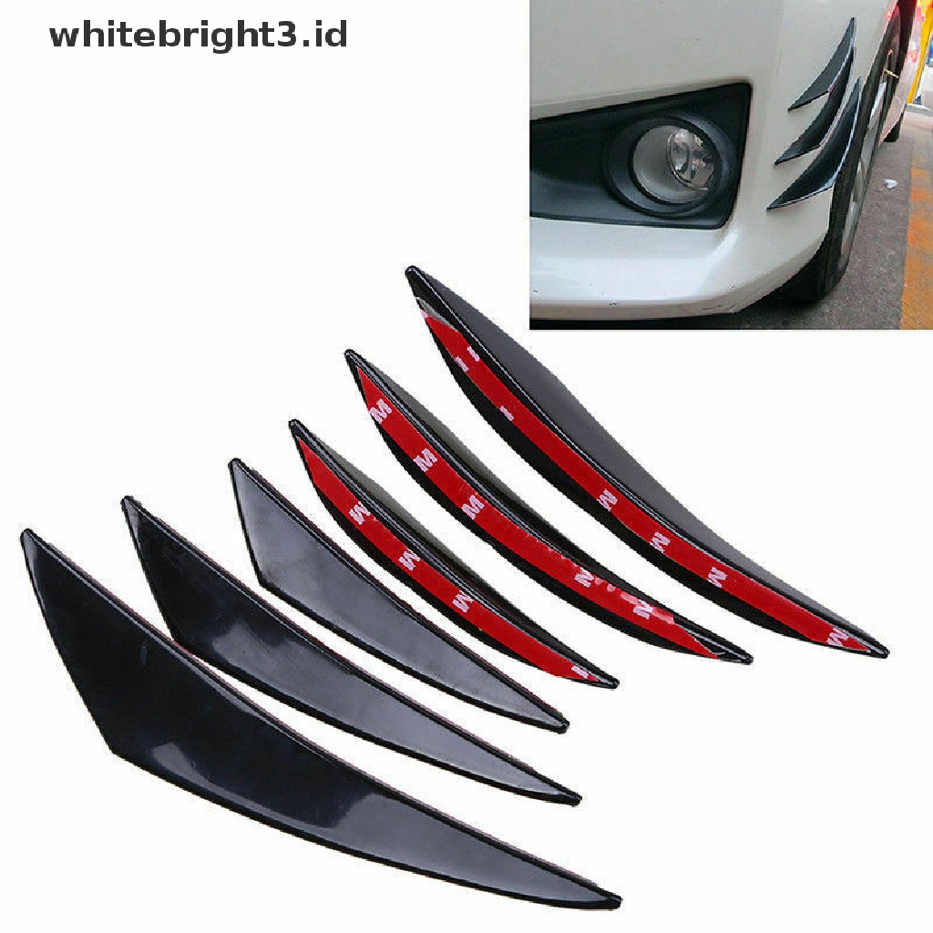 (whitebright3.id) 6pcs Sirip Spoiler Bumper Depan Mobil Warna Hitam Glossy