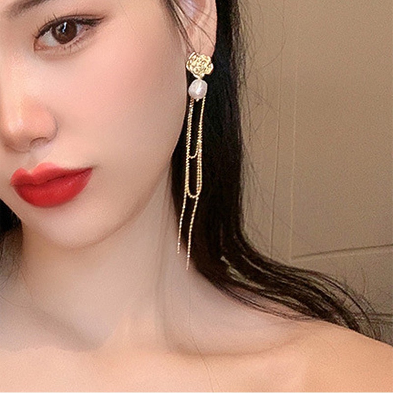 Anting Tusuk Gantung Bahan Sterling Silver 925 Desain Bungarumbaimutiara Gaya Perancisvintage Untuk Wanita