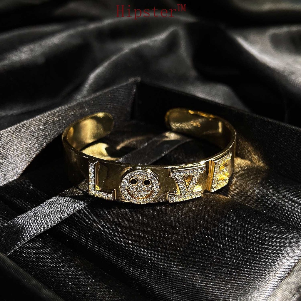 Set Trend All-Match Bracelet Smile Full Diamond Smiling Face Open Ring Niche Personality Micro-Inlaid Bracelet