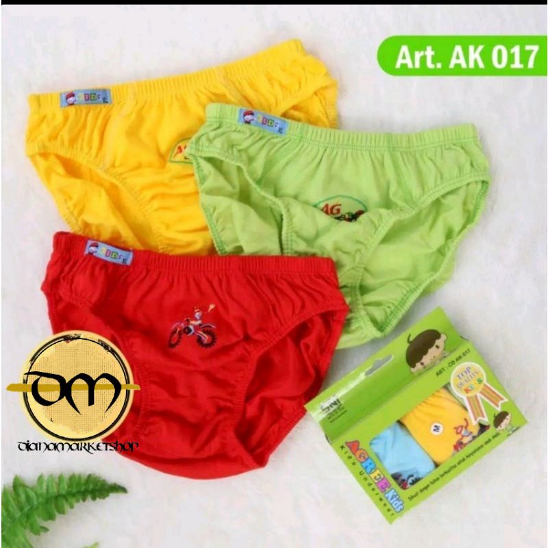 3pcs_cd AGREE KIDS AK 017 celana dalam anak bordir m.l.xl.xxl / CD anak cowo / CD agree ak 017