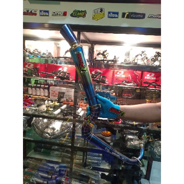 Knalpot racing daeng4 sai daeng mio carb sporty inlet 50-51mm full sistem canister dan leher new