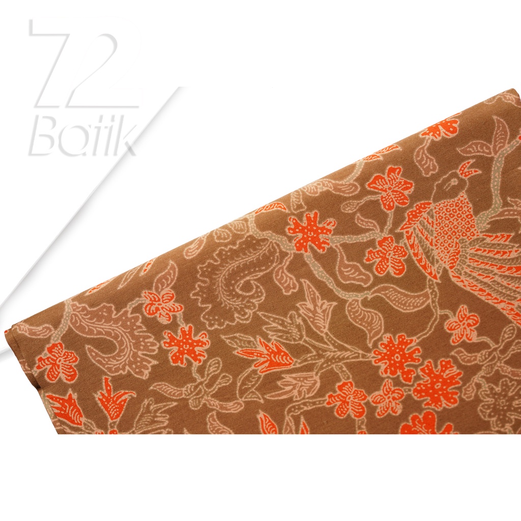 KAIN BATIK PREMIUM Bahan Katun Motif Burung Murai Warna Coklat Orange 721806 Cap 72 Jarik Jarit Samping Kebat Panjang Batik Katun Modern Premium Bahan Seragam Batik Pernikahan Kantor Keluarga Murah Kamen Jadi Batik Bali Lembaran