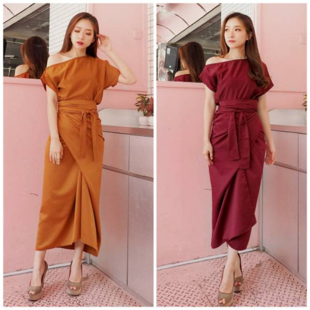 ❣️ SPECIAL PRICE ♡ PREMIUM ♡ ORIGINAL ! CASSIE LUXURY 2 IN 1 PARTY DRESS SET TOP &amp; ADJUSTABLE  TIED  SKIRT / SETELAN PESTA POLOS ONE SHOULDER SABRINA