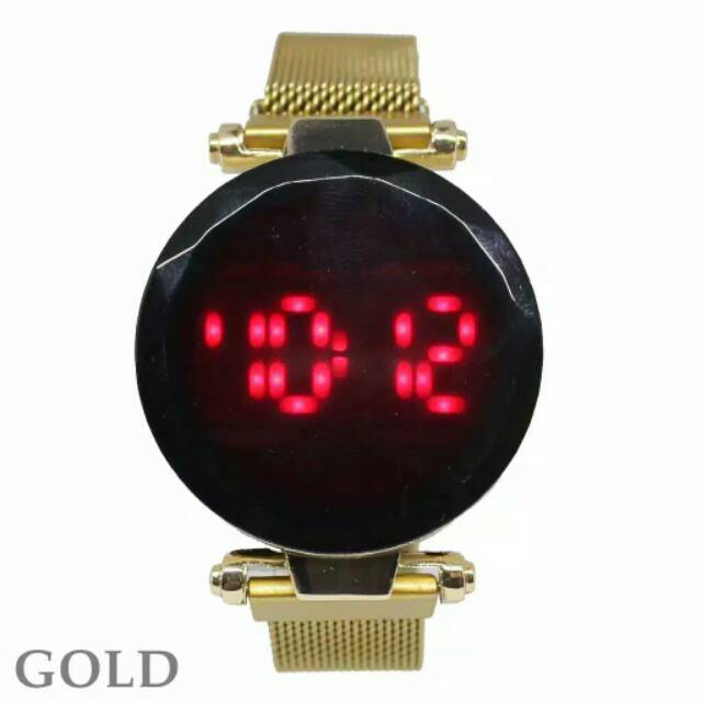 Jam Tangan Wanita Korea Sport LED Bulat Digital Strap Magnet